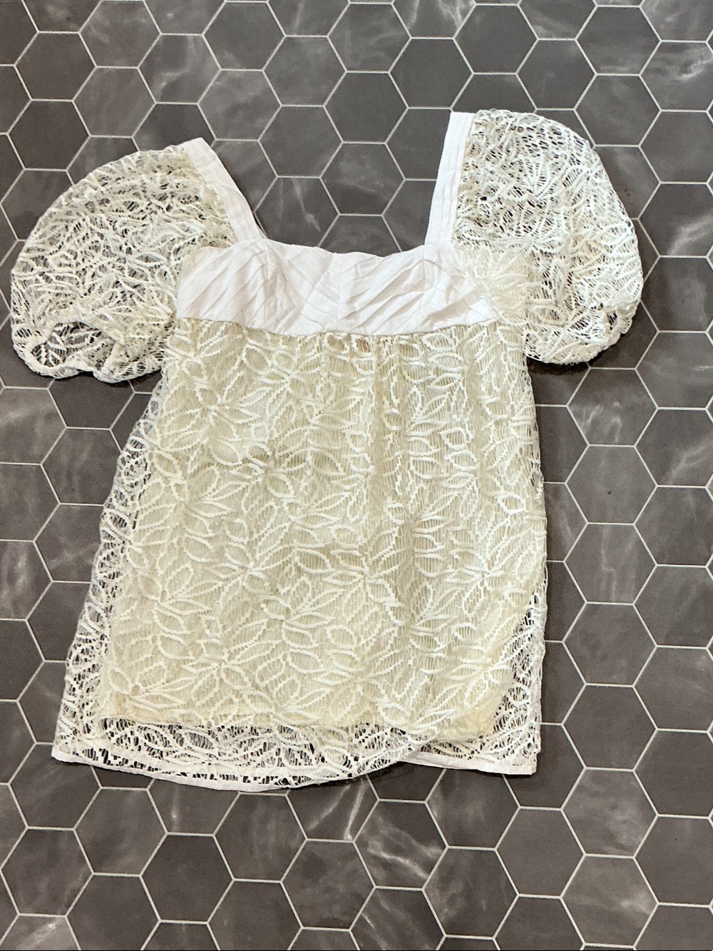 BCBGeneration Cream Lace Puff-Sleeve Blouse